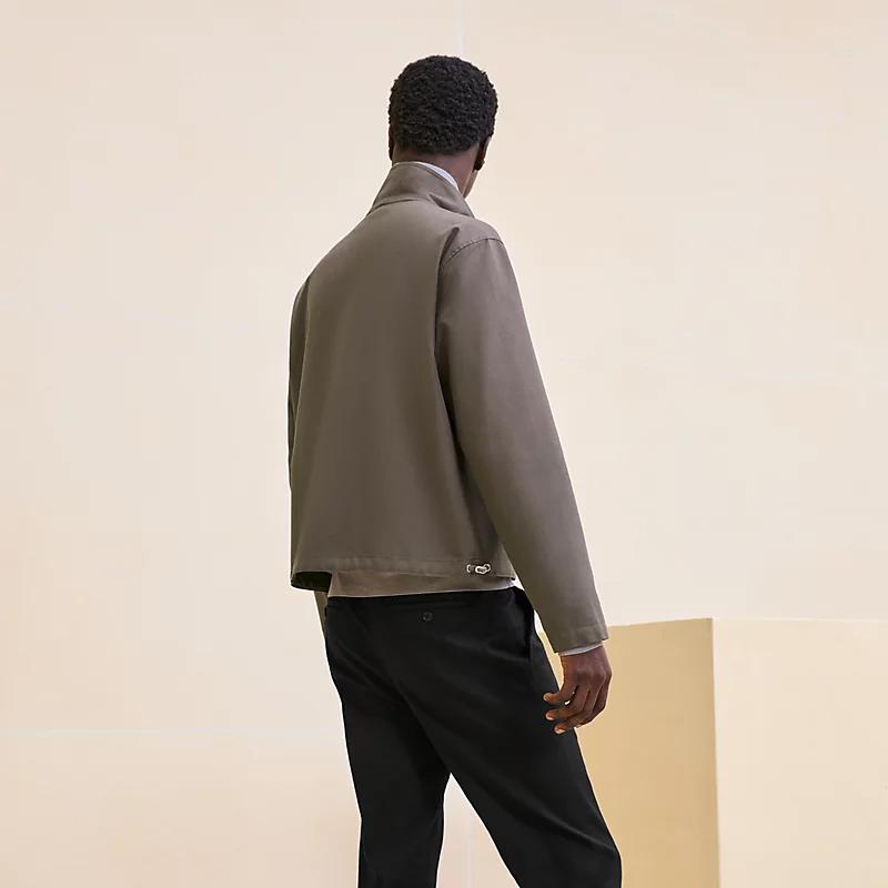 HERMES Boxy Fit Poche à Cheval Shirt Jacket Khaki Gray Unisex