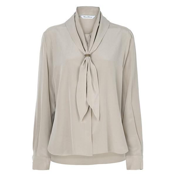 Max Mara Beige Silk Shirt with Dry Metal Ring Scarf Detail MXMDRY 035