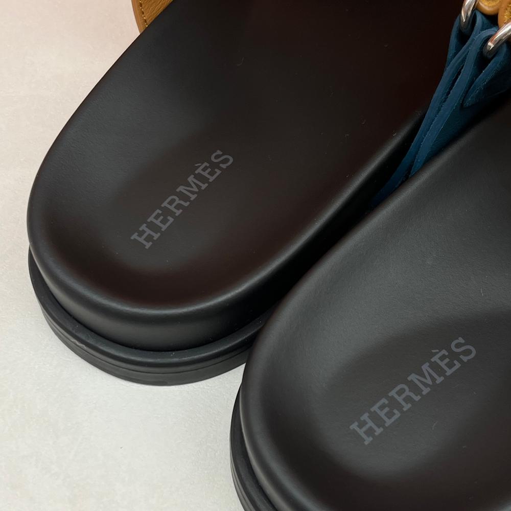 HERMES Women’s Chypre Suede Goatskin Two-Tone Sandals
