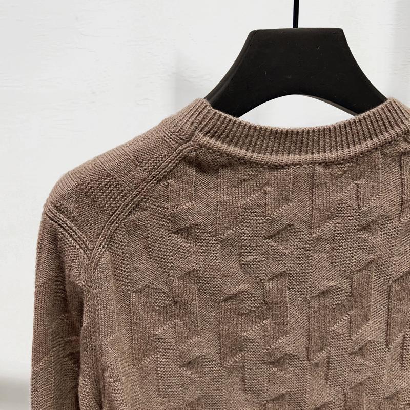 HERMES H Logo Long Sleeve Wool Crewneck Sweater Etoupe