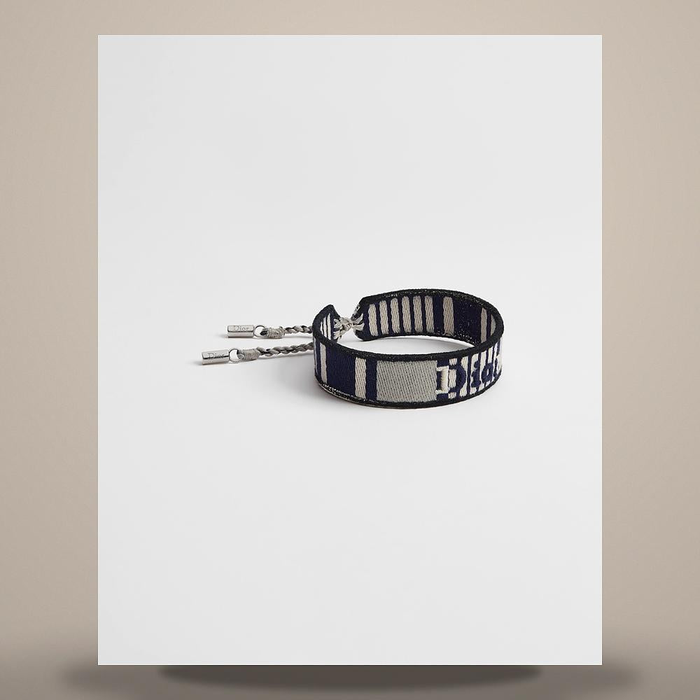 DIOR Dioriviera Sun Stripe Bracelet Gray Blue Cotton Silver-Tone B3379HOMMT D230