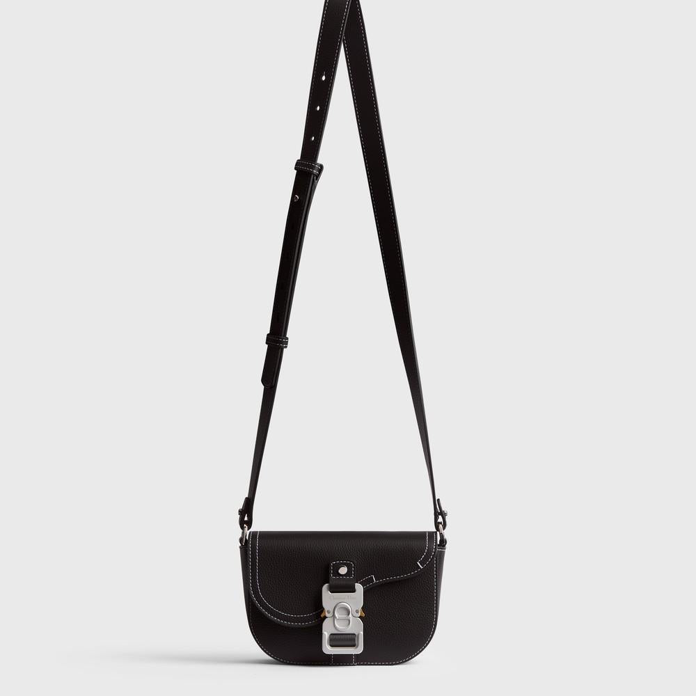 DIOR Black Grained Calfskin Saddle Mini Flap Messenger Bag