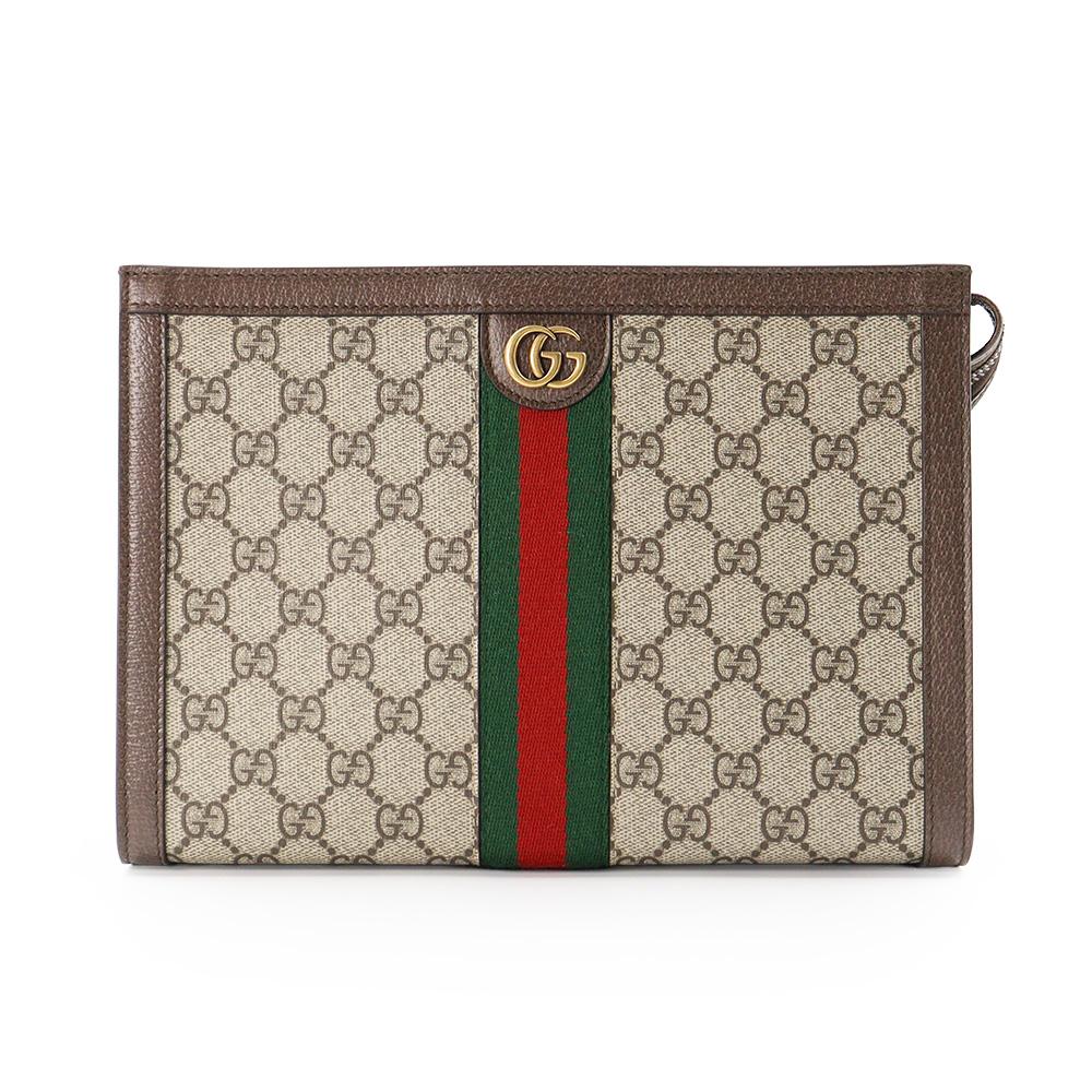 GUCCI Ophidia GG Supreme Canvas Clutch Bag Brown