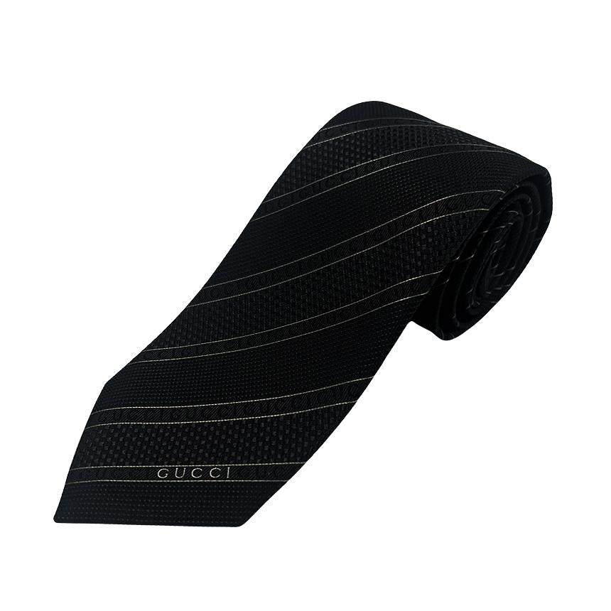 GUCCI Black Stripe Silk Tie