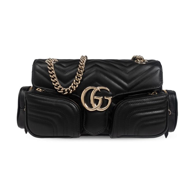 GUCCI GG Marmont Pocket Leather Shoulder Bag Black