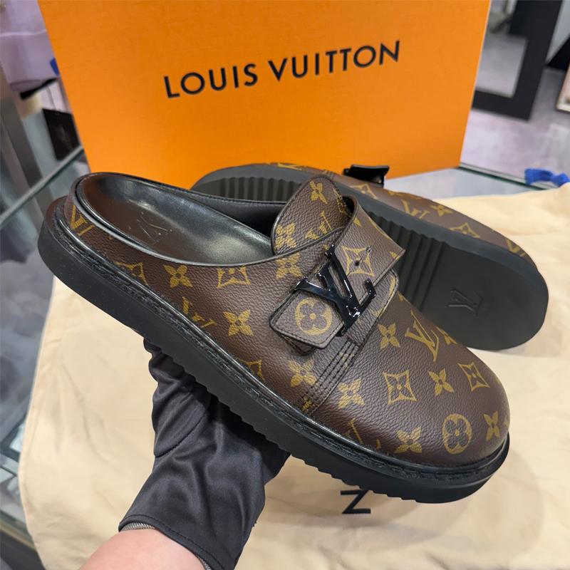 Louis Vuitton Brown Black Logo LV Easy Mule Sandals for Men