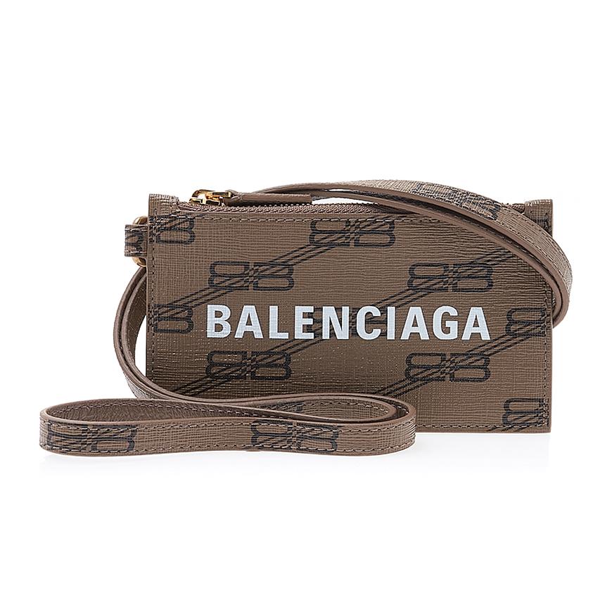 BALENCIAGA Men’s Leather Keyring Card Case Green Cardholder Wallet