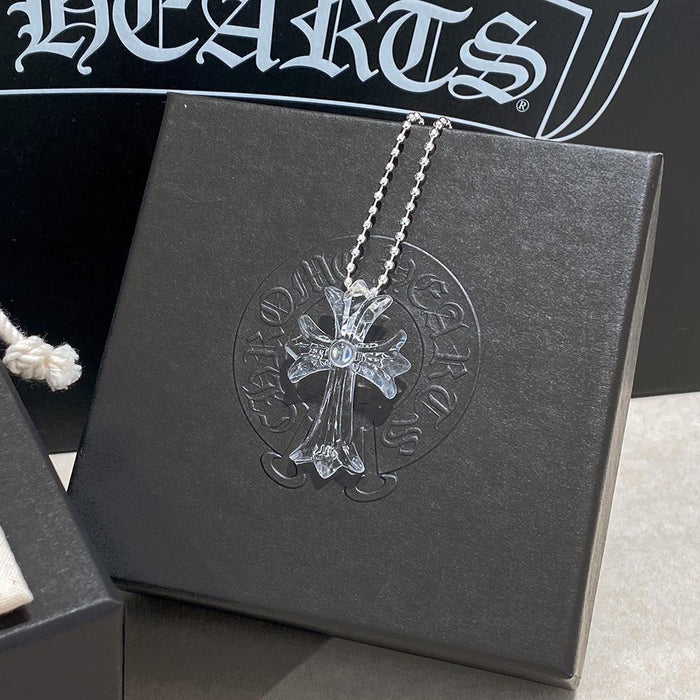 Chrome Hearts Crystal Clear CH Cross Pendant Necklace Unisex
