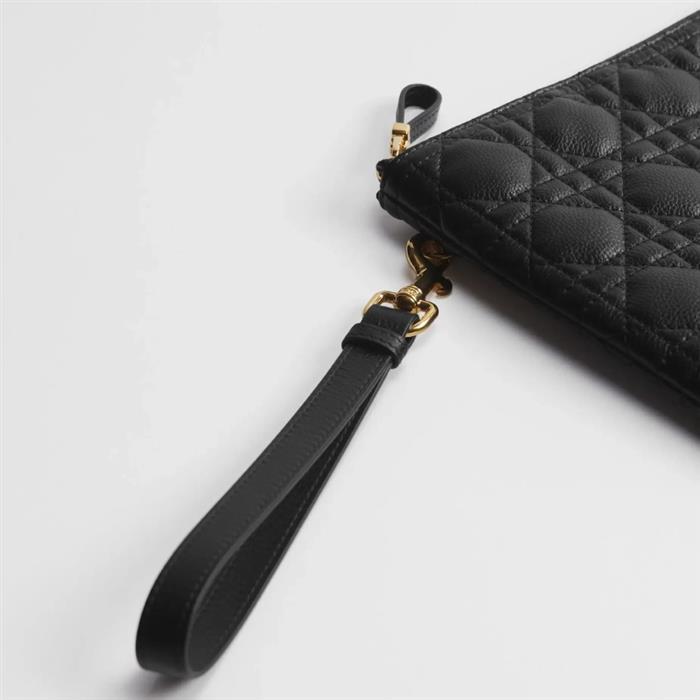 DIOR Caro Large Daily Pouch Black Leather Zip Clutch