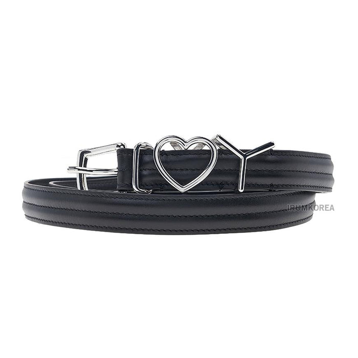 Y PROJECT Black Silver Y Love Buckle Leather Belt