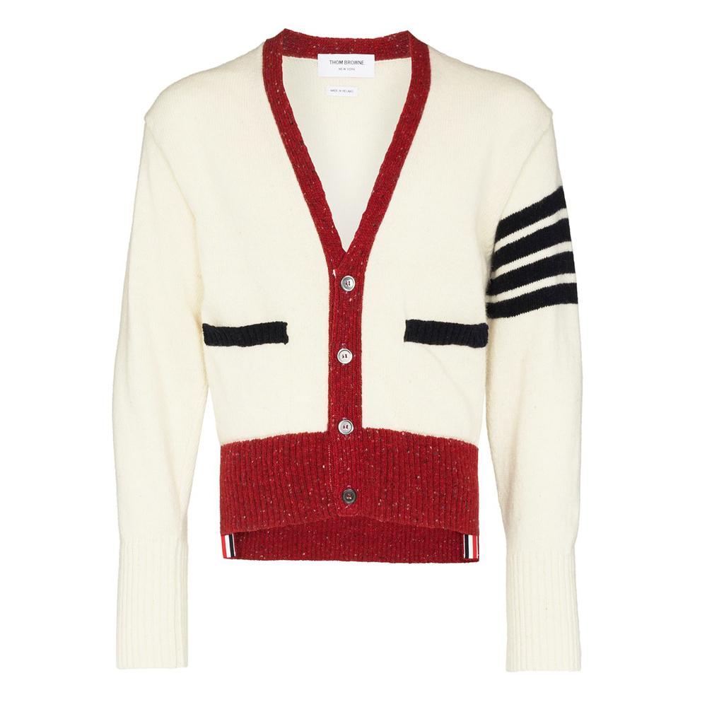THOM BROWNE Diagonal Stripe V-Neck Mohair Cardigan MKC367A Y1502 100