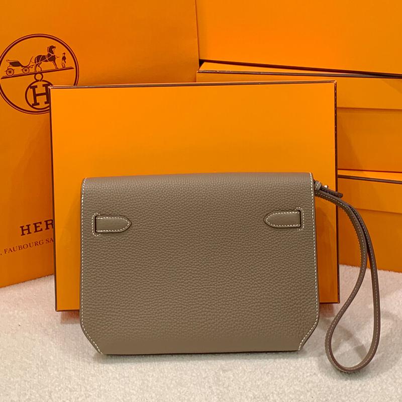 HERMES Etoupe Monochrome Kelly Depeches 25 Leather Pouch