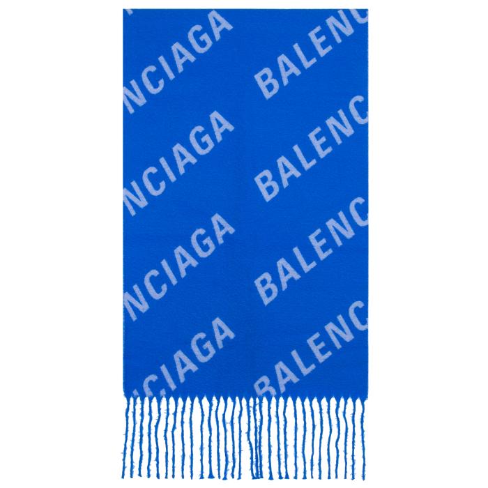 BALENCIAGA Two-Face Logo Maxi Scarf Navy Blue Wool