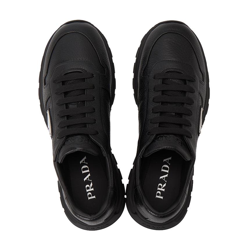 PRADA Black Leather Low-Top Sneakers for Men