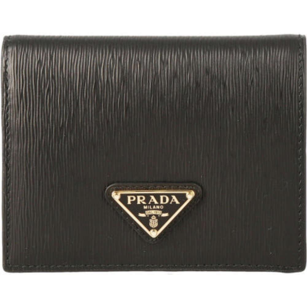 PRADA Vitello Leather Folding Wallet Black
