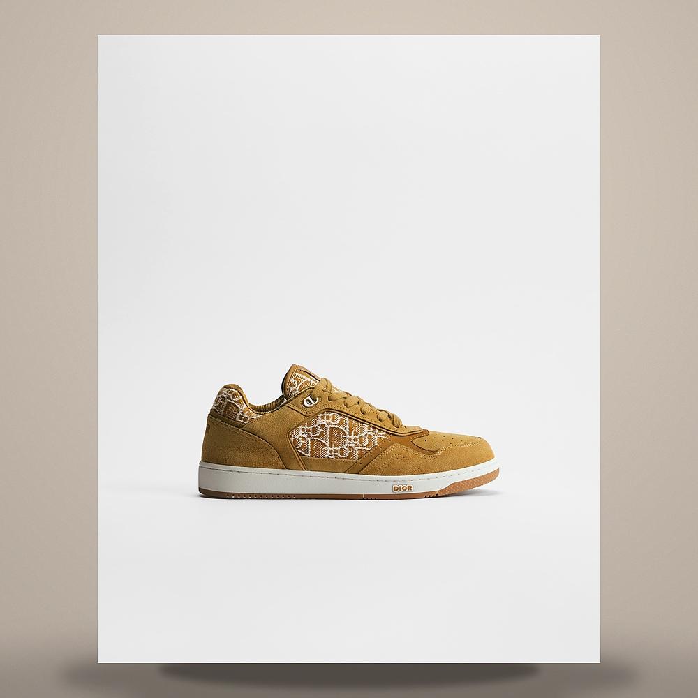 DIOR Cognac Brown Suede Calfskin Oblique Jacquard Low-Top Sneaker 3SN272AED H705