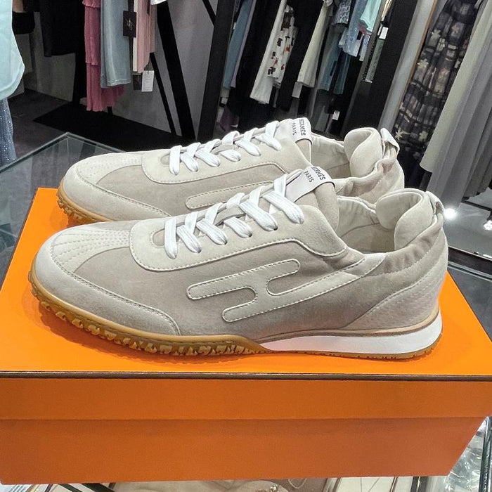 HERMES Men’s Jet Suede Goatskin Beige Low-Top Sneakers