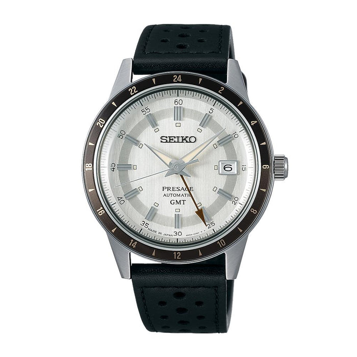 Seiko Presage Men’s Black Silver Automatic Leather Watch SSK011J1