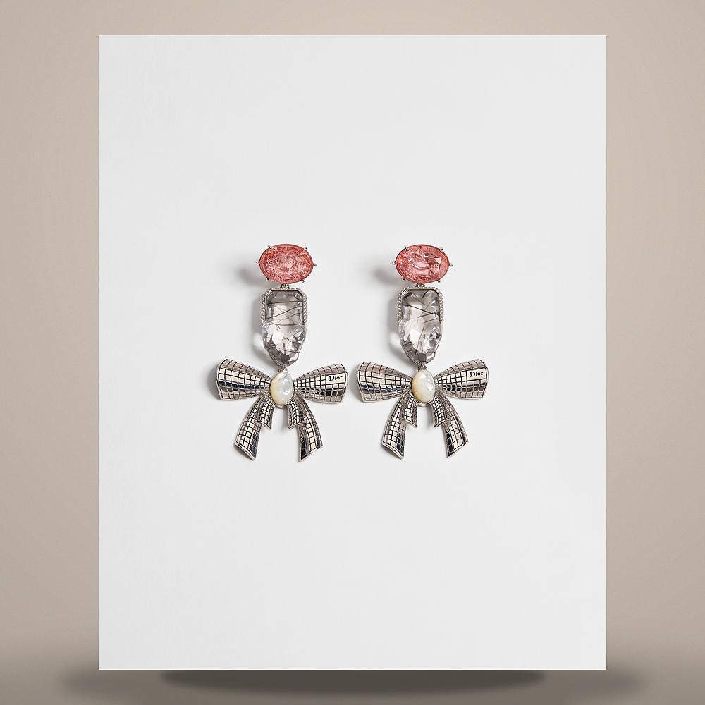 DIOR Silver-Tone Metal Mother-of-Pearl Resin Pink Crystal Earrin E4867WOMVE D55K