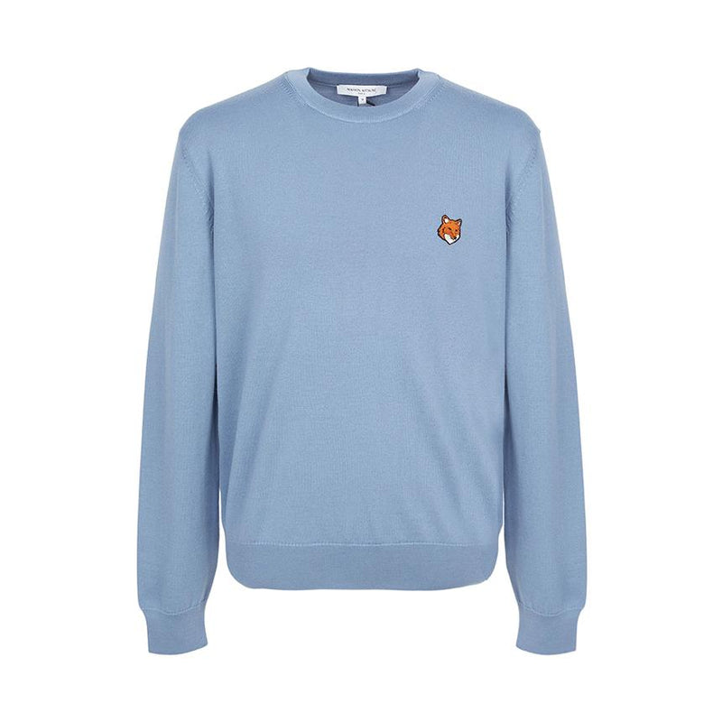 Maison Kitsune Fox Head Wool Crewneck Sweater Men Gray Unise PM00801 KT1181 0331