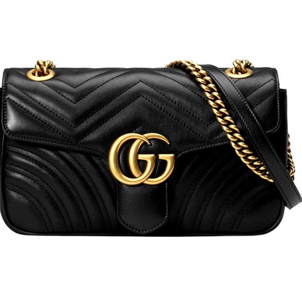 GUCCI GG Marmont Matelassé Black Leather Shoulder Bag