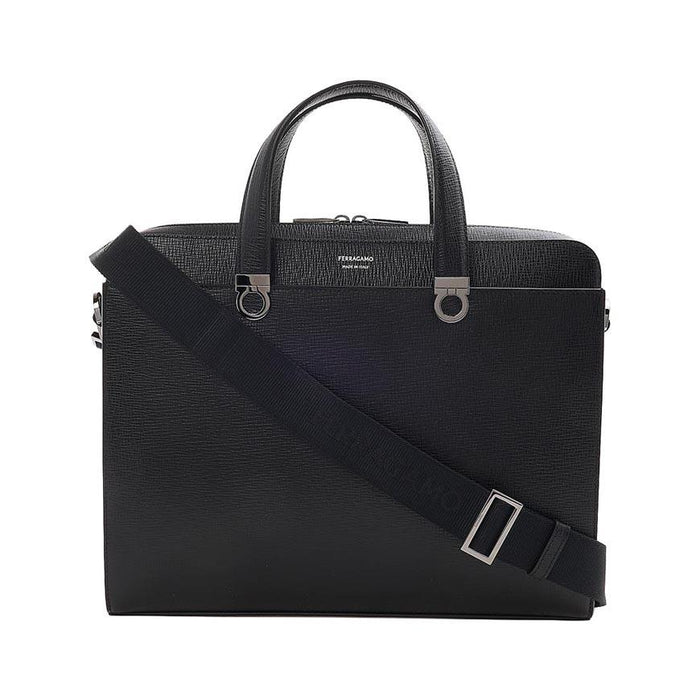Ferragamo Gancini Leather Briefcase Black Men’s Tote Bag