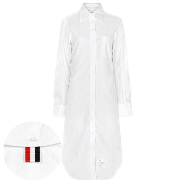THOM BROWNE White RWB Oxford Shirt Dress Long Sleeve Women’s