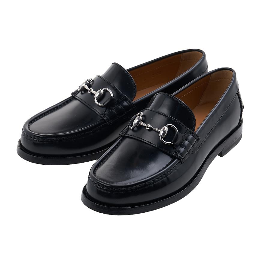 GUCCI Black Leather Horsebit Loafers Men's