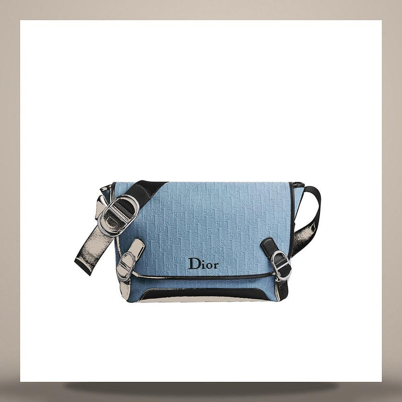 DIOR Miosotis Blue Oblique Jacquard Medium Flap Strap Crossbody 1DBME214SLD H522
