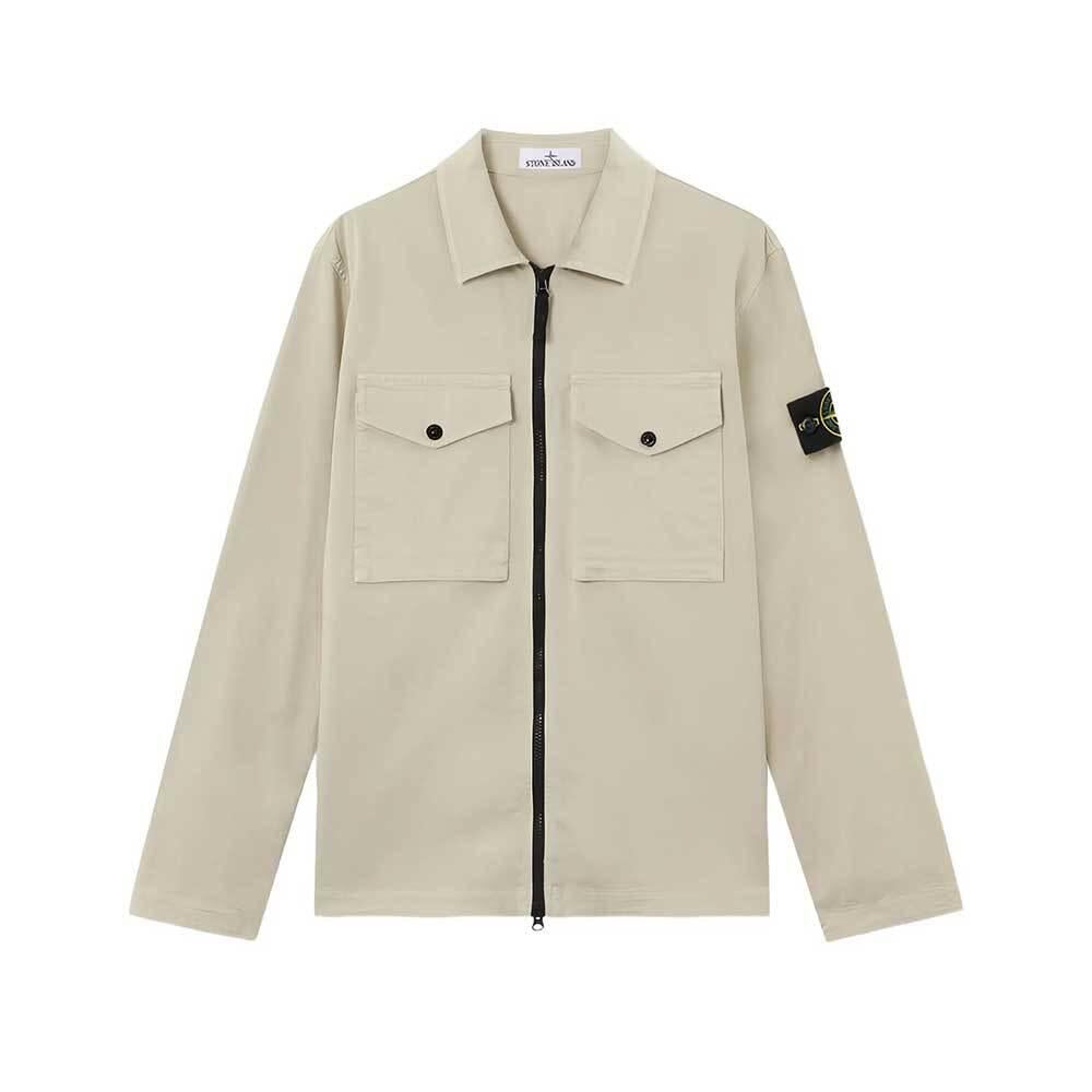 STONE ISLAND Stretch Organic Cotton Satin Zip Overshirt Jack 1200010 S0012 V0095