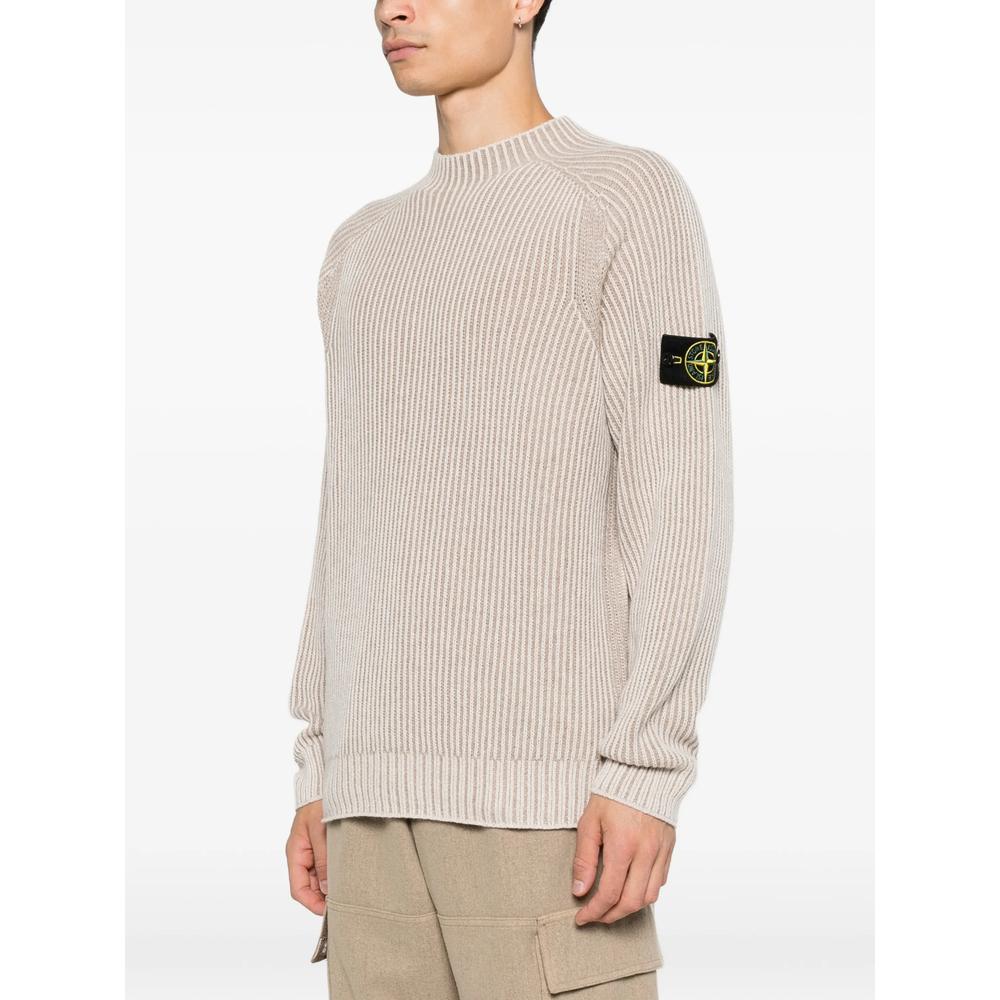 STONE ISLAND Grey Wool Round Neck Knit Sweater