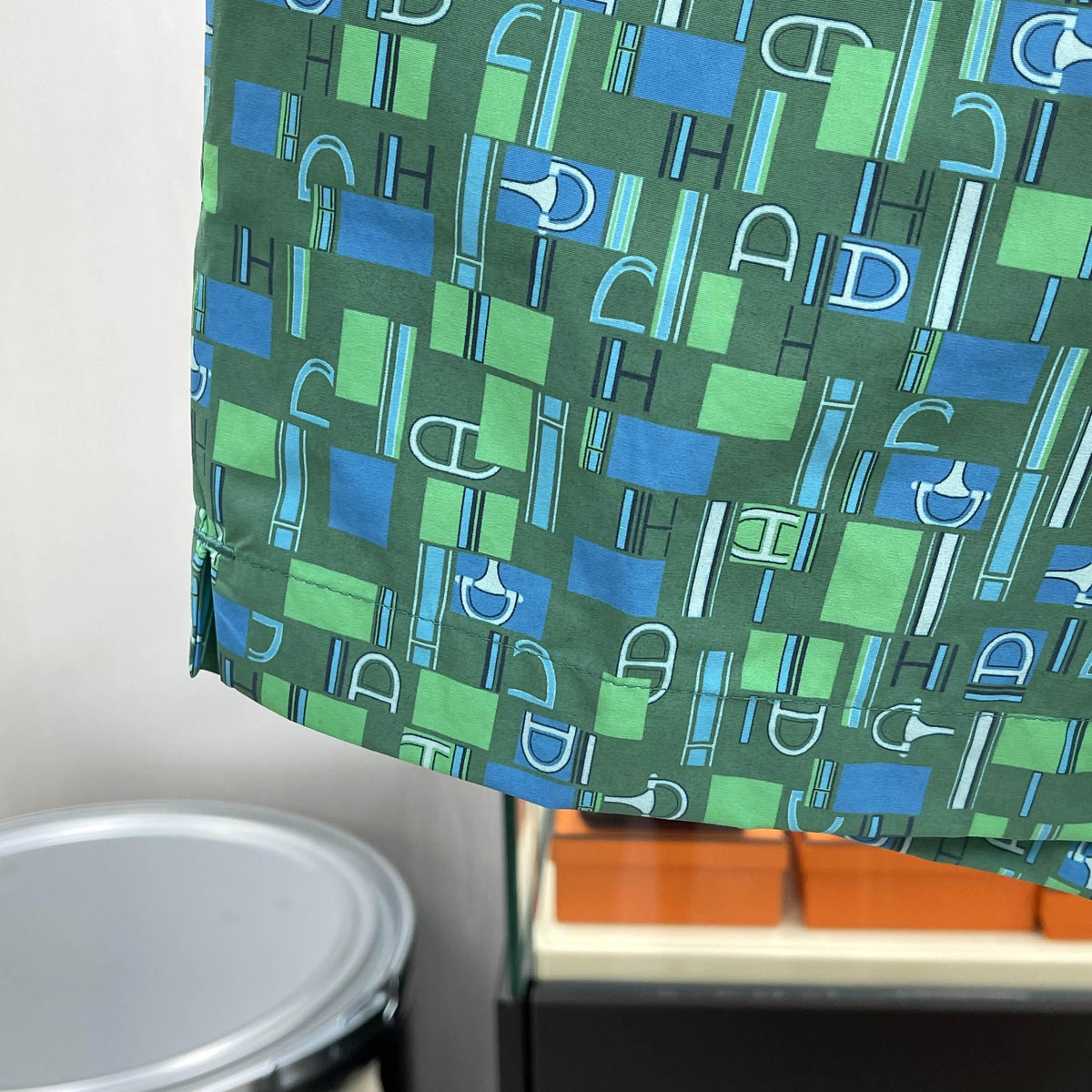HERMES Metal au Carre Swim Trunks Green Blue