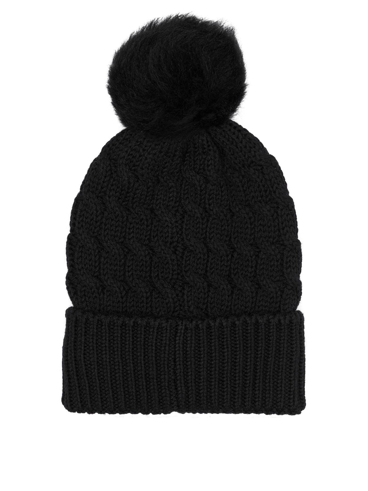 Moncler Black Virgin Wool Ribbed Beanie