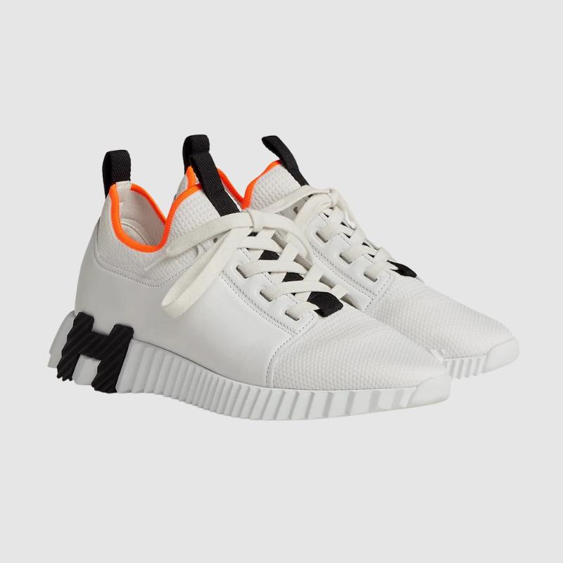 HERMES Knit Calfskin White H Black Low-Top Sneakers