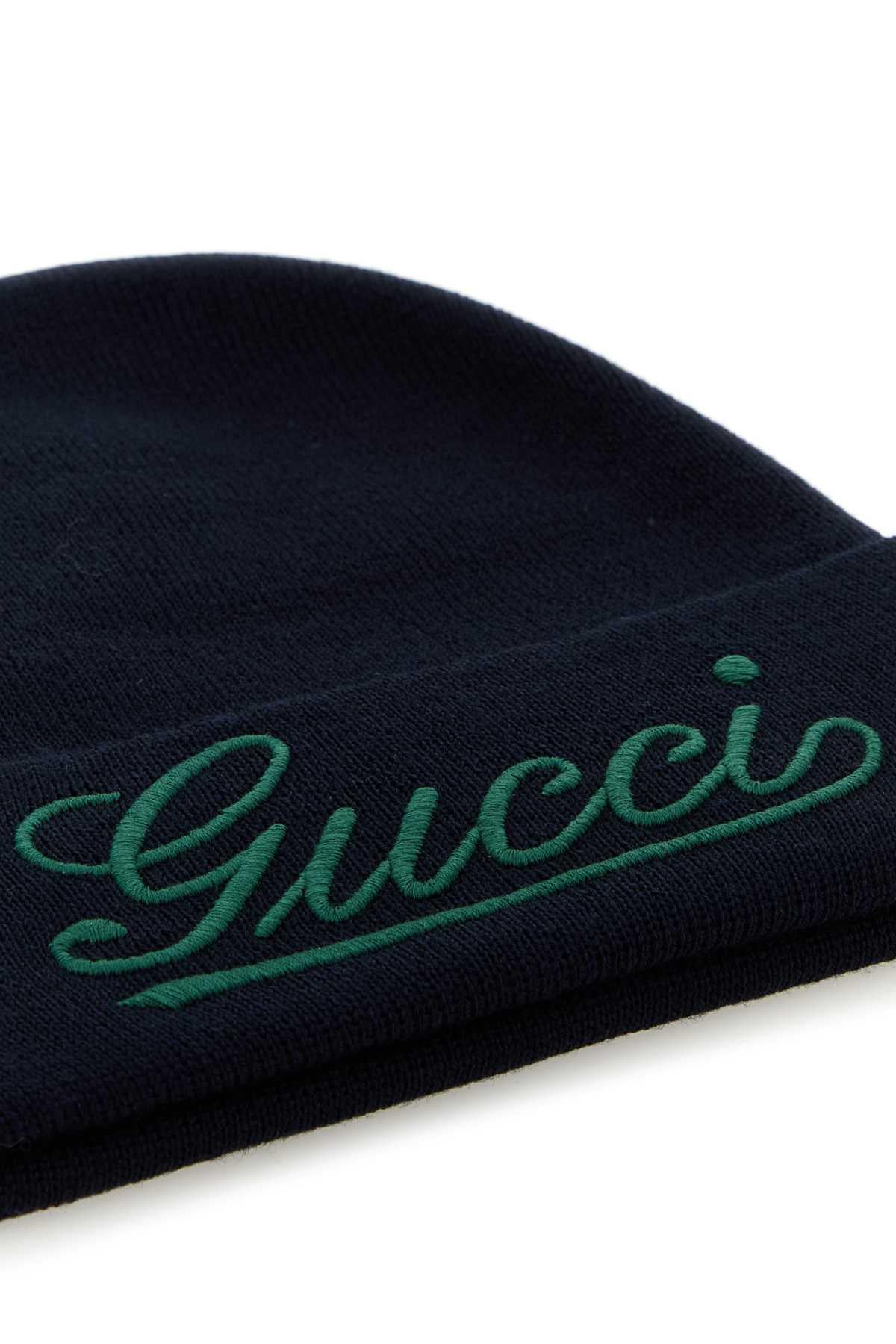 GUCCI Navy Wool Ribbed Beanie