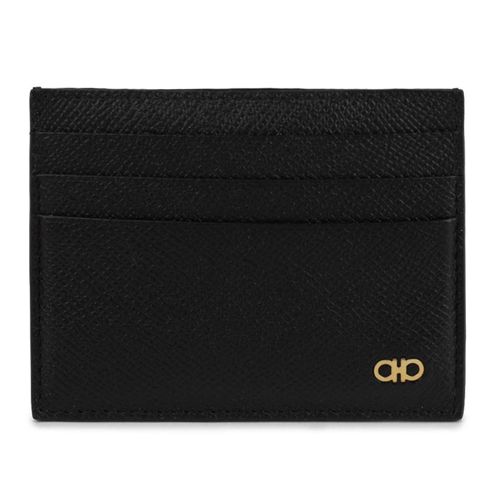 Ferragamo Double Gancini Black Leather Card Holder 776843