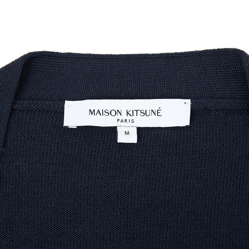 Maison Kitsune Fox Head Logo Men’s Wool Cardigan Navy PM00501 KT1181 0413