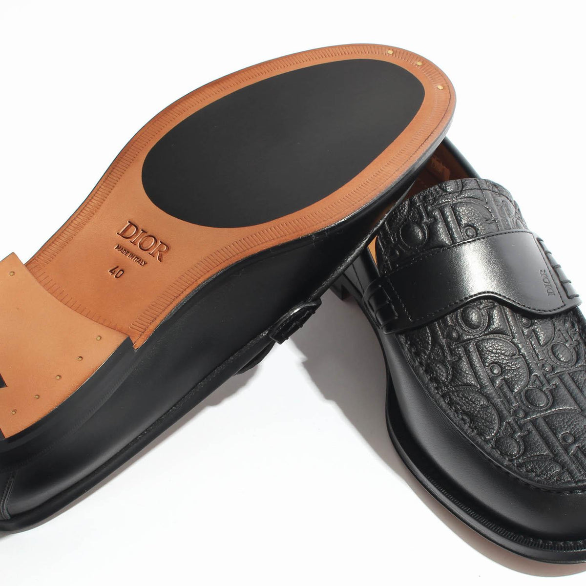 DIOR MEN Oblique Embossed Calfskin Granville Loafers Black