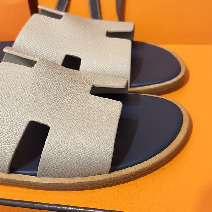HERMES Izmir Epsom Calfskin Sandals Light Beige Dark Gray Men