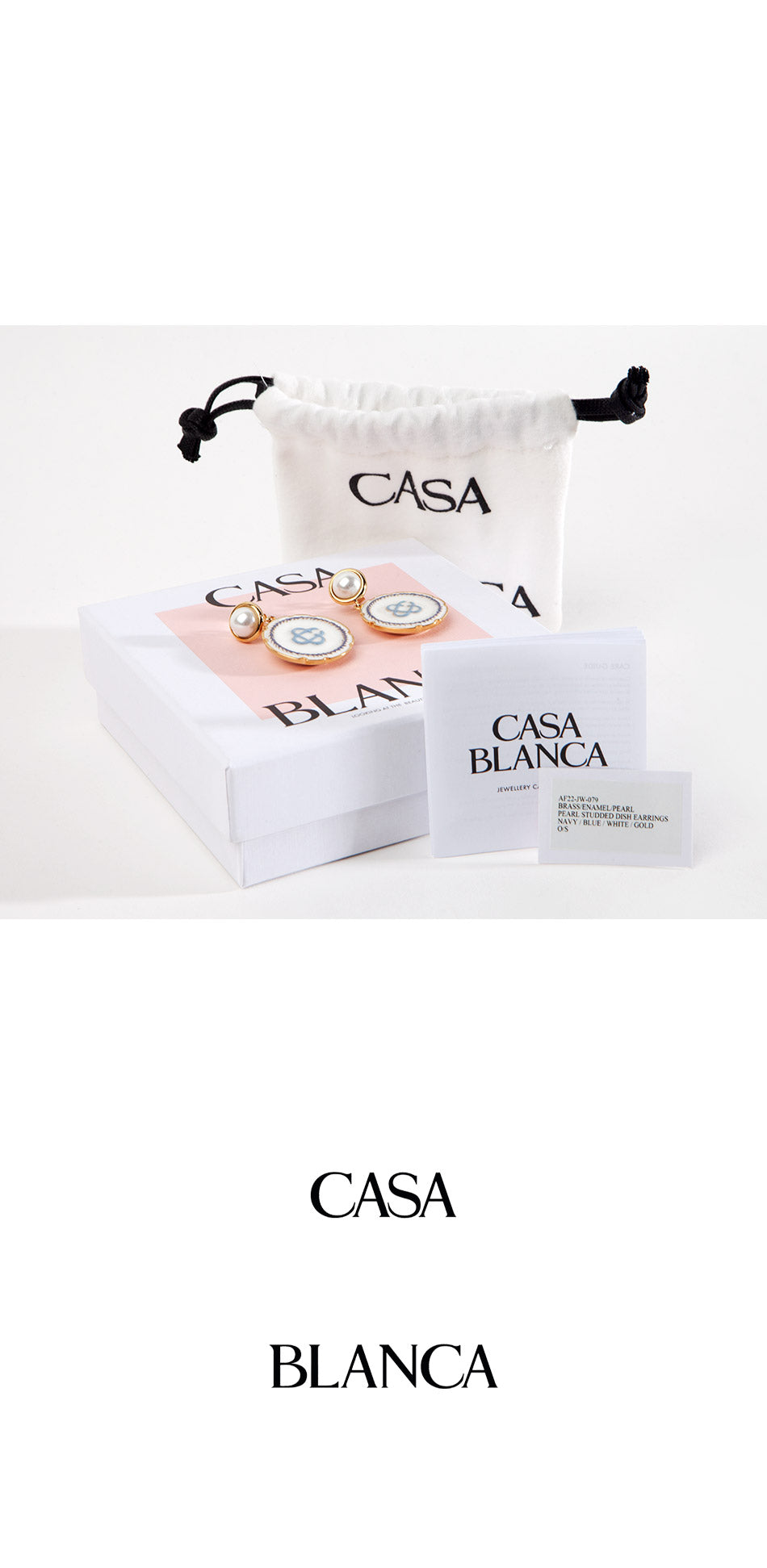 Casablanca Enamel Logo Pearl Earrings