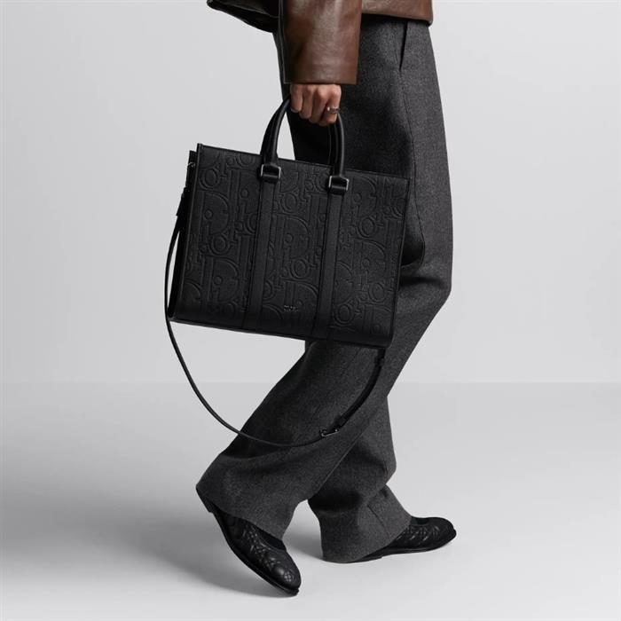 DIOR East-West Medium Tote Bag Black Leather Crossbody