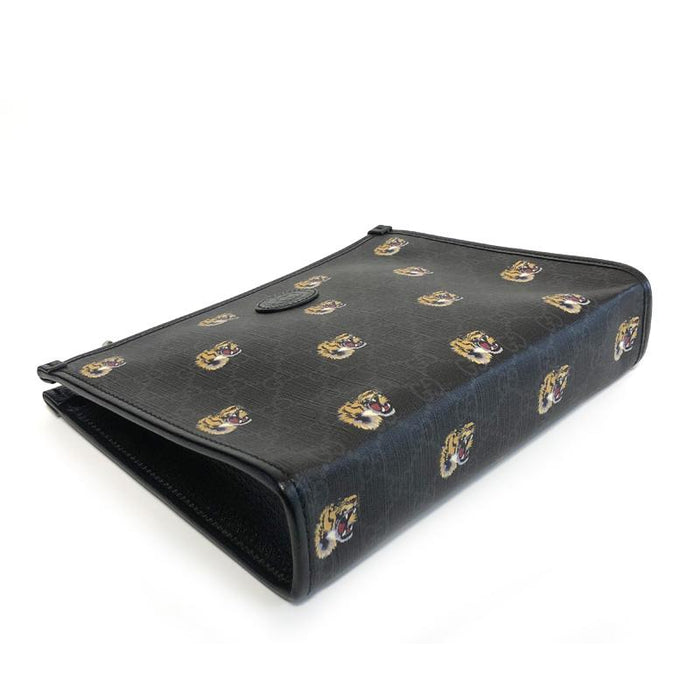 GUCCI GG Tiger Leather Clutch Bag Black Unisex