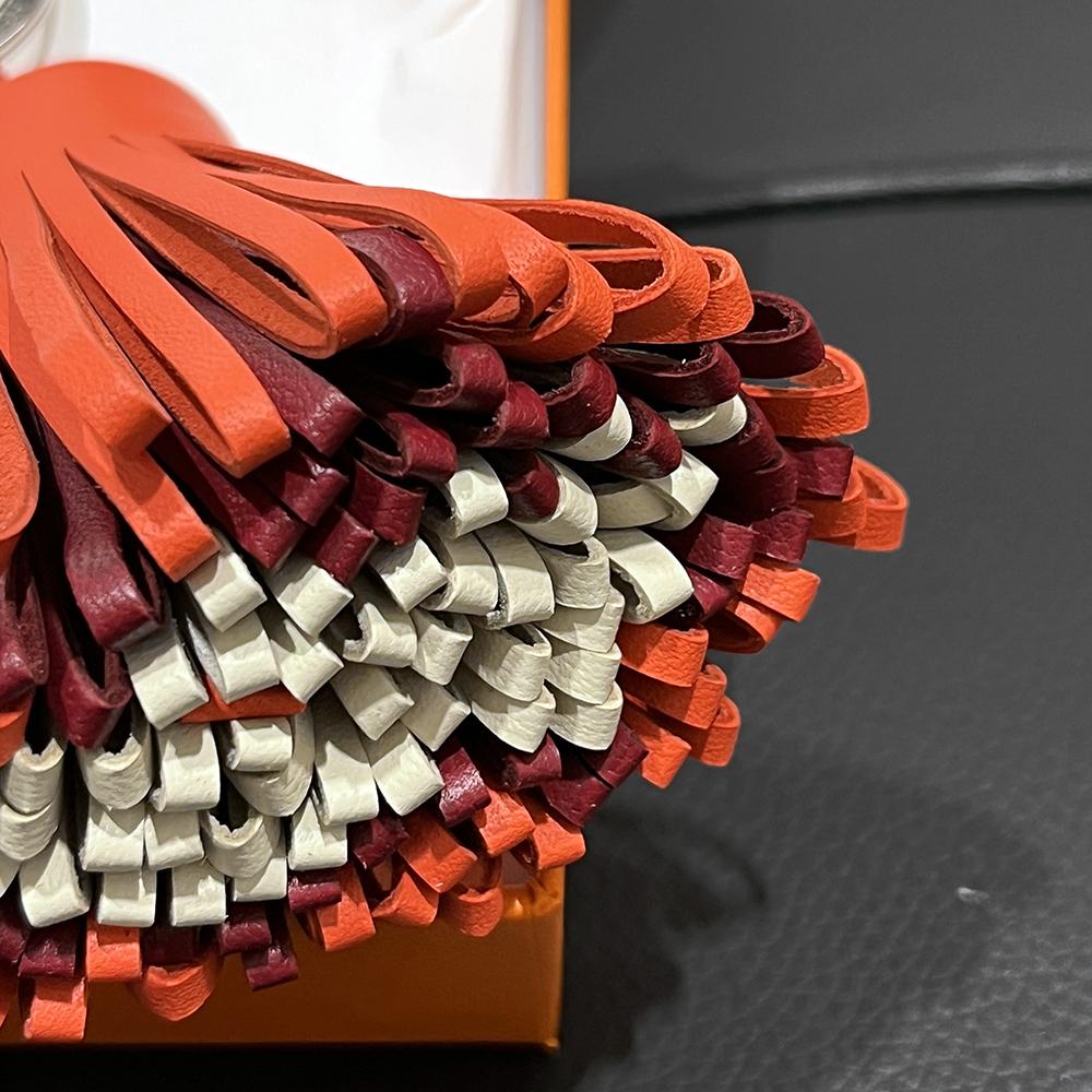 HERMES Tricolor Red Burgundy Ivory Carmen Tassel Keychain Keyring