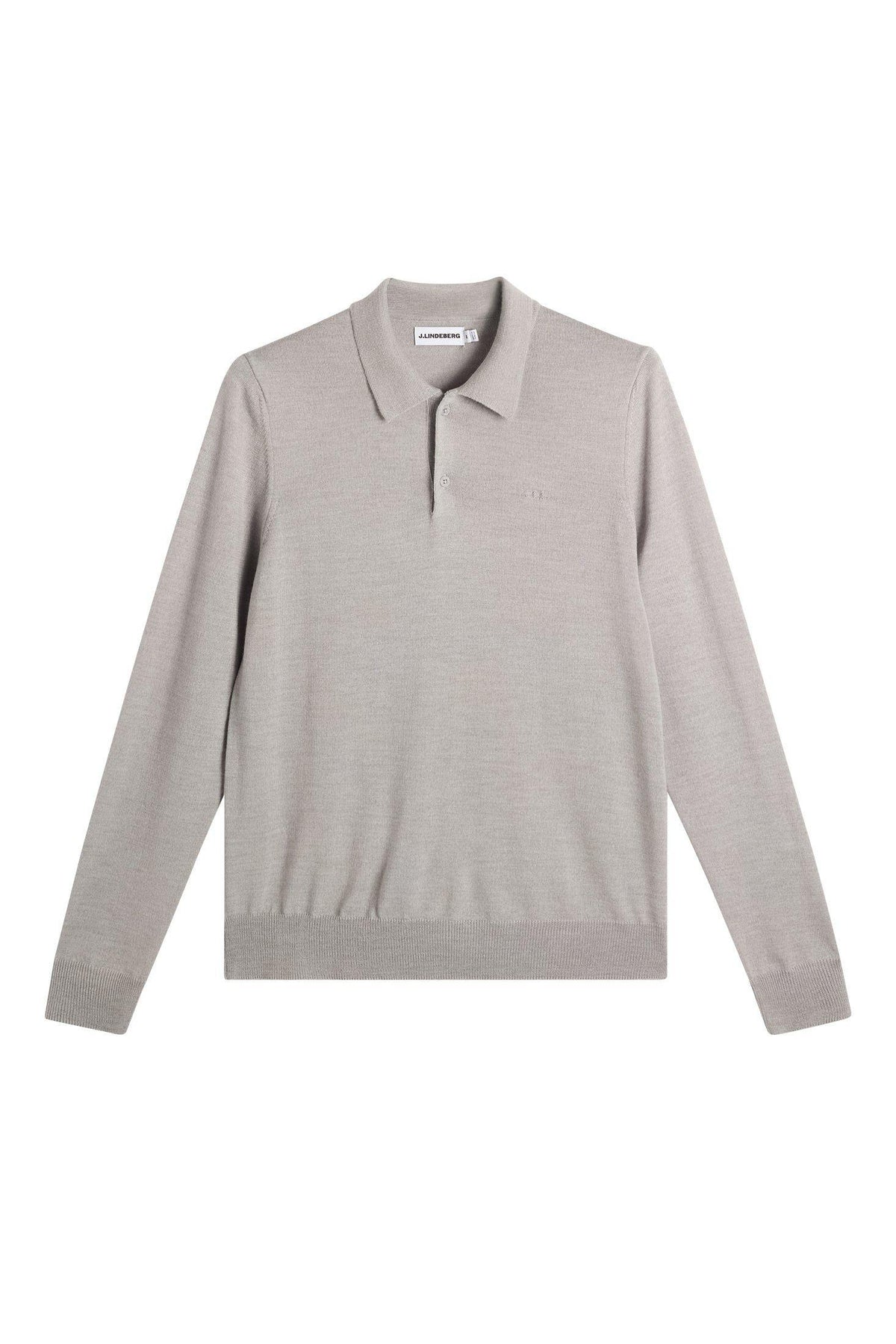 J LINDEBERG Men’s Merino Knit Zip Polo Long Sleeve Shirt Gray
