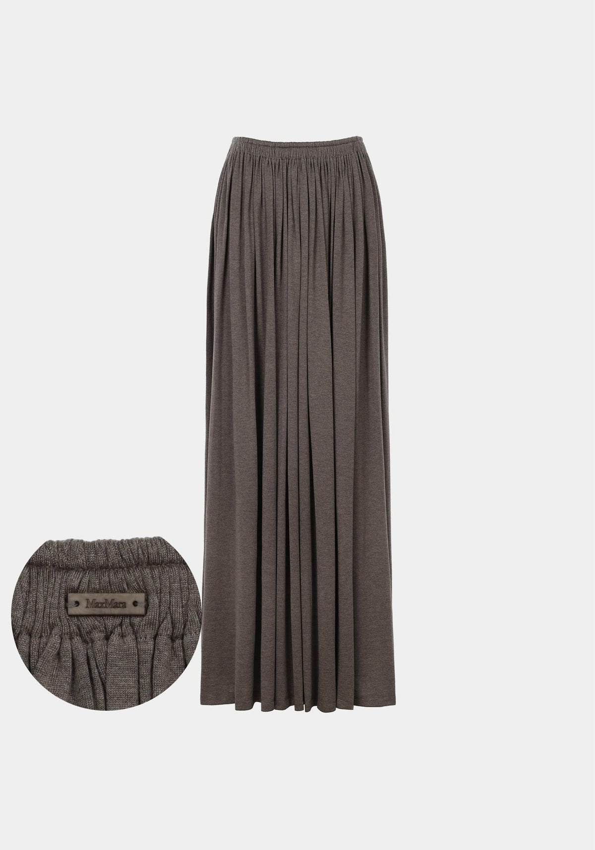 Max Mara Mud Ribbed Pleated Long Skirt