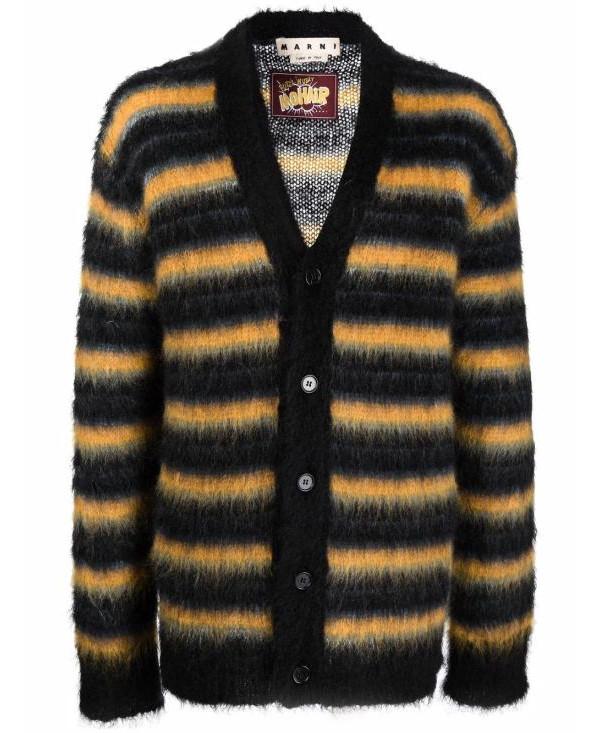 Marni Black Stripe Mohair Cardigan CDMG0051 Q0UFU174 RGN99