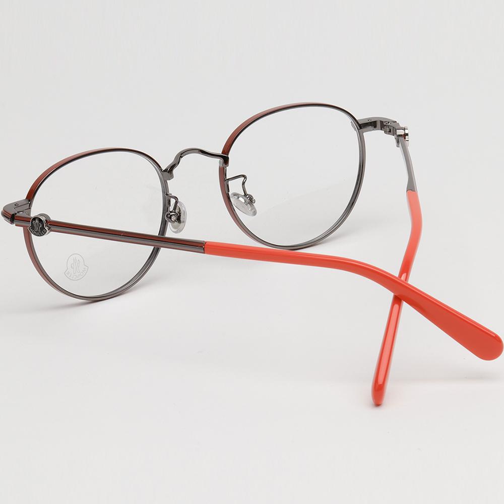 Moncler Red Silver Metal Round Eyeglass Frame Unisex ML5204H 066