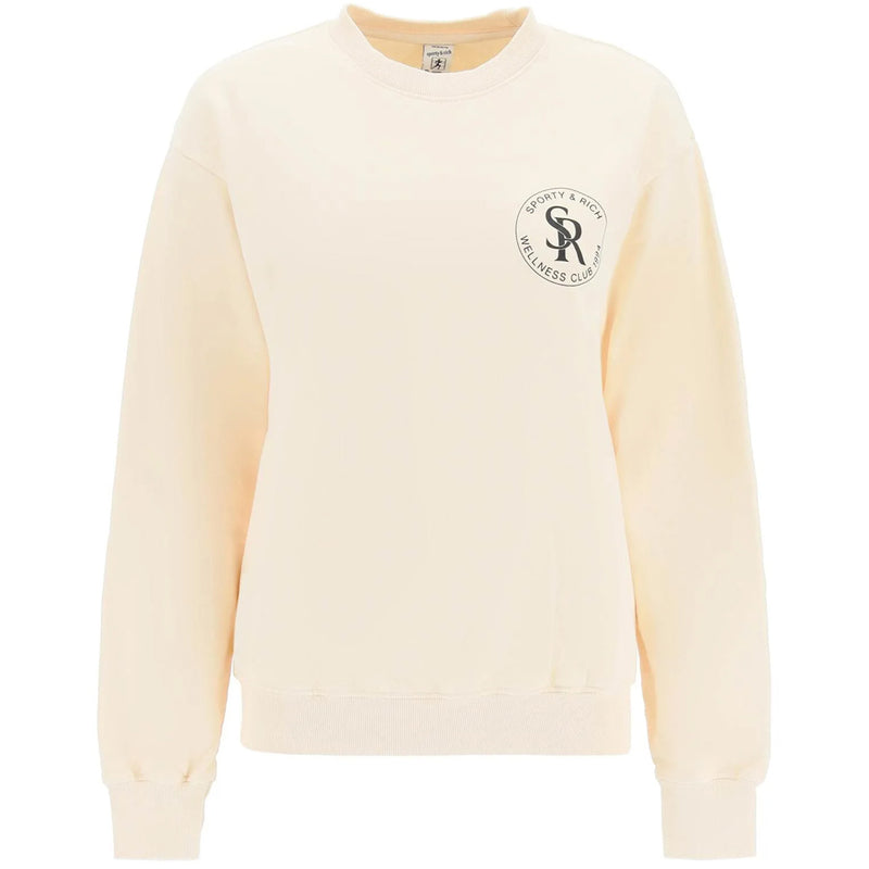 SPORTY&RICH Cream Fleece Logo Print Sweatshirt for Women
