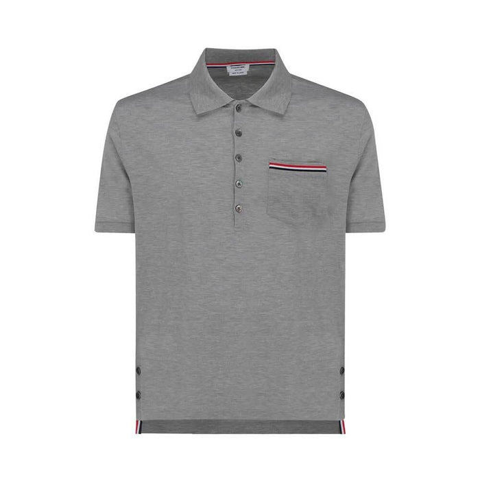 THOM BROWNE Short Sleeve Piqué Polo Shirt Men Grey
