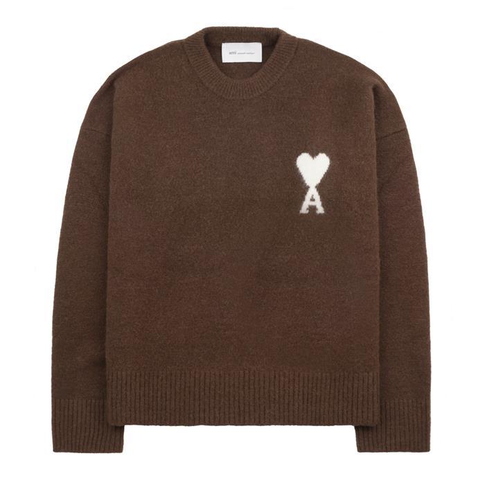 AMI Big Heart Logo Alpaca Crewneck Knit Sweater for Men